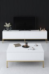 TV Meubels - TV Meubel Lord Wit Goud Melamine 180x47x30 cm - Dimehouse