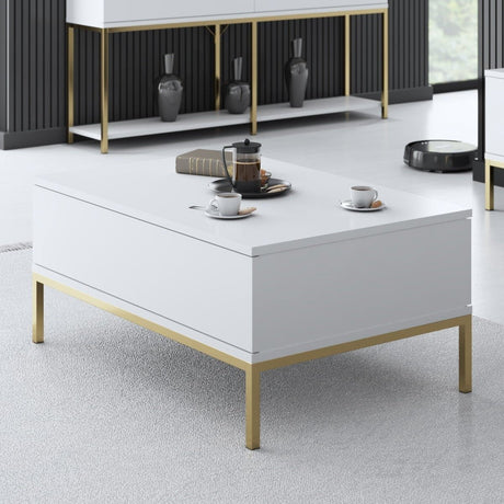 Salontafels - Rechthoekige Salontafel Wit Lord 90x60 - Gouden Frame - Dimehouse