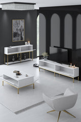 Meubelsets - Meubelset Wit Lord - Salontafel + TV Meubel + Dressoir - Gouden Frame - Dimehouse