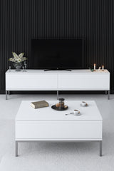 Salontafels - Rechthoekige Salontafel Wit Lord 90x60 - Zilver Frame - Dimehouse