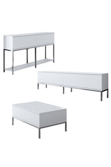 Meubelsets - Meubelset Wit Lord - Salontafel + TV Meubel + Dressoir - Zilver Frame - Dimehouse