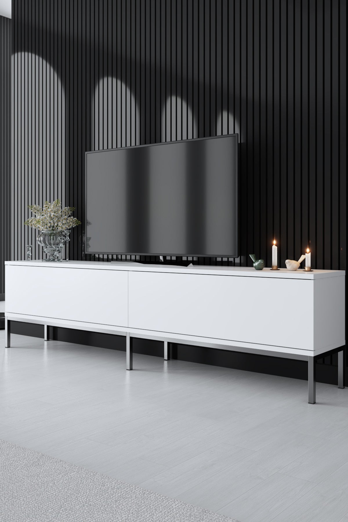 Meubelsets - Meubelset Wit Lord - Salontafel + TV Meubel + Dressoir - Zilver Frame - Dimehouse