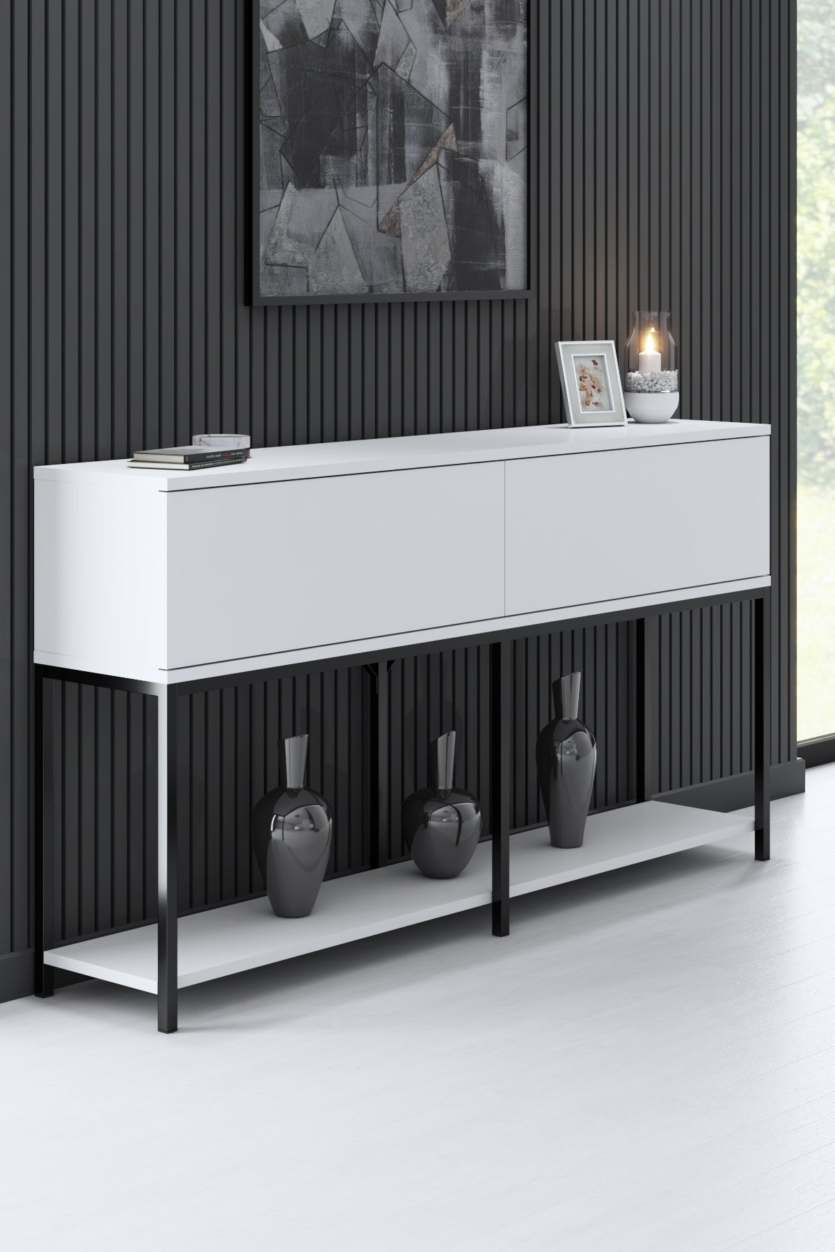 Meubelsets - Meubelset Wit Lord - Salontafel + TV Meubel + Dressoir - Zwart Frame - Dimehouse