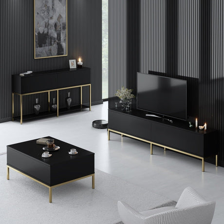 Meubelsets - Meubelset Zwart Lord - Salontafel + TV Meubel + Dressoir - Gouden Frame - Dimehouse