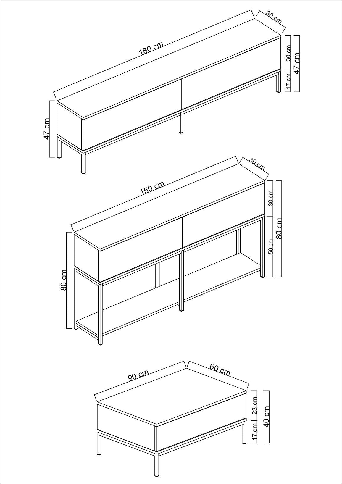 Meubelsets - Meubelset Zwart Lord - Salontafel + TV Meubel + Dressoir - Gouden Frame - Dimehouse