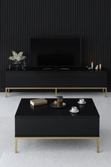 Meubelsets - Meubelset Zwart Lord - Salontafel + TV Meubel + Dressoir - Gouden Frame - Dimehouse
