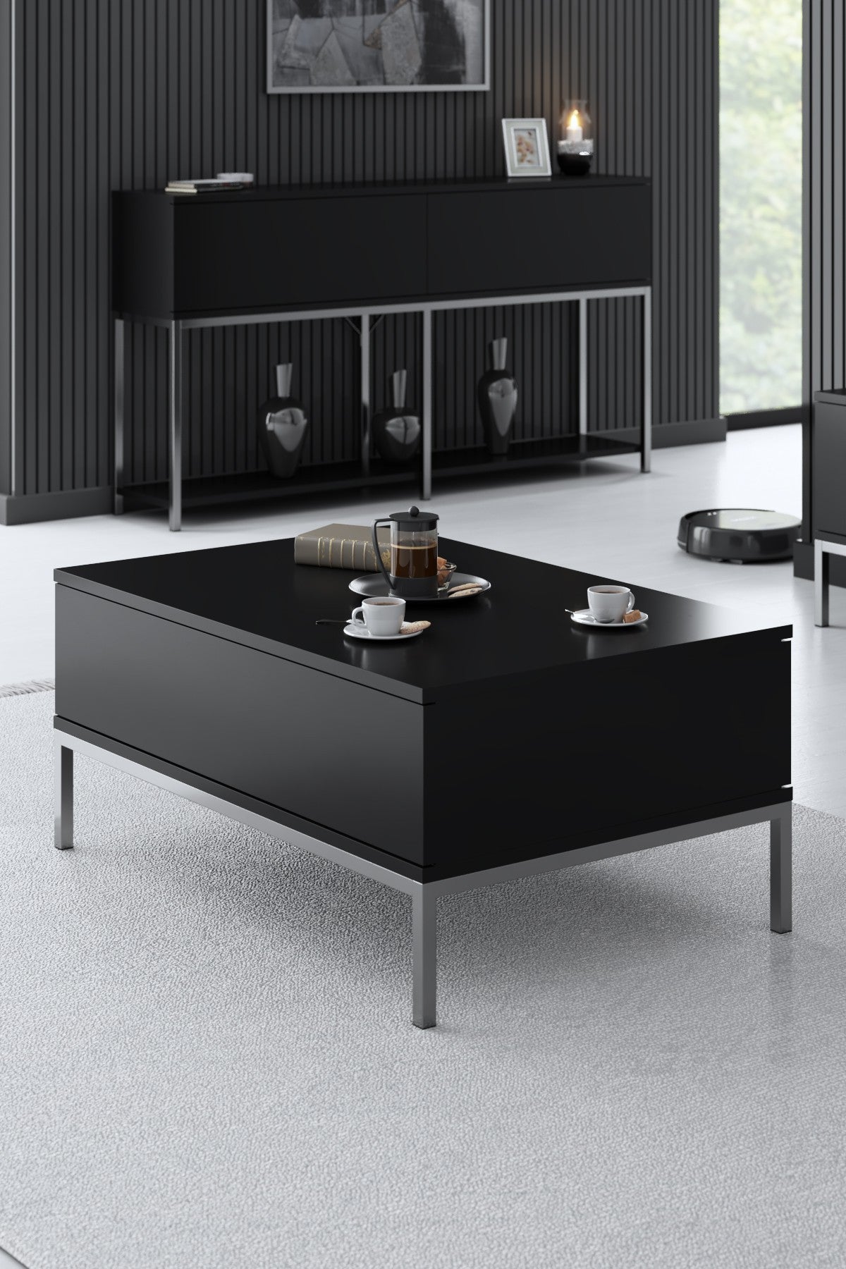 Meubelsets - Meubelset Zwart Lord - Salontafel + TV Meubel + Dressoir - Zilver Frame - Dimehouse