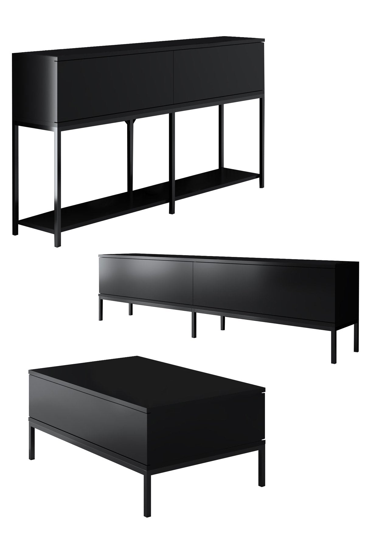 Meubelsets - Meubelset Zwart Lord - Salontafel + TV Meubel + Dressoir - Zwart Frame - Dimehouse