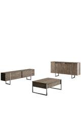 Meubelsets - Meubelset Walnoot Luxe - Salontafel + TV Meubel + Dressoir - Zilver Frame - Dimehouse