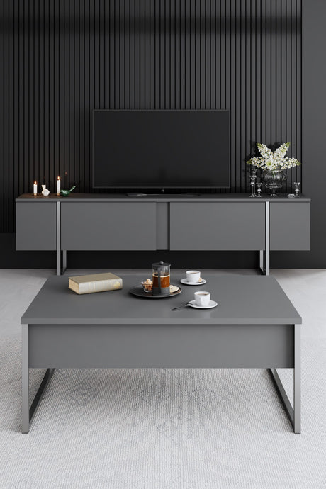 Salontafels - Rechthoekige Salontafel Antraciet Luxe 90x60 - Zilver Frame - Dimehouse