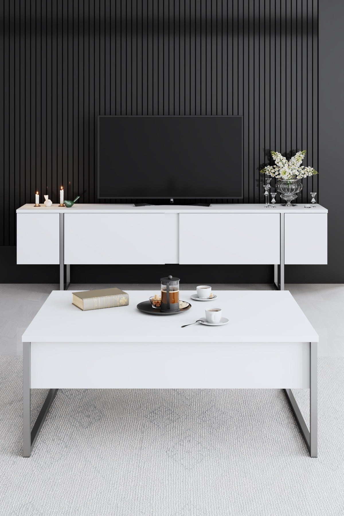 Salontafels - Rechthoekige Salontafel Wit Luxe 90x60 - Zilver Frame - Dimehouse