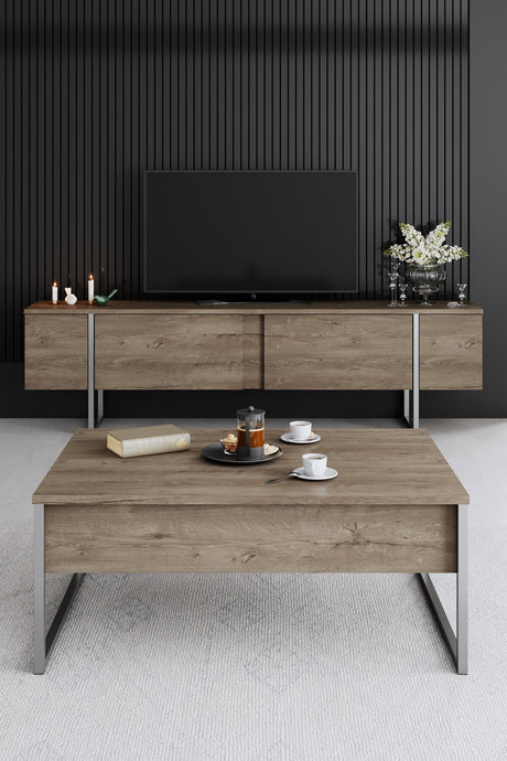 Salontafels - Rechthoekige Salontafel Walnoot Luxe 90x60 - Zilver Frame - Dimehouse