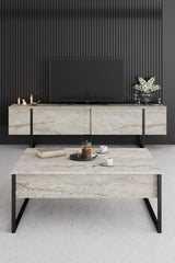 Salontafels - Rechthoekige Salontafel Travertin Luxe 90x60 - Zwart Frame - Dimehouse