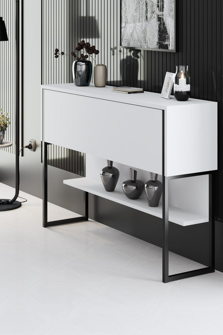 Moderno Aparador Blanco Lujo 120x80x30 - Marco Negro - Un Compartimento 