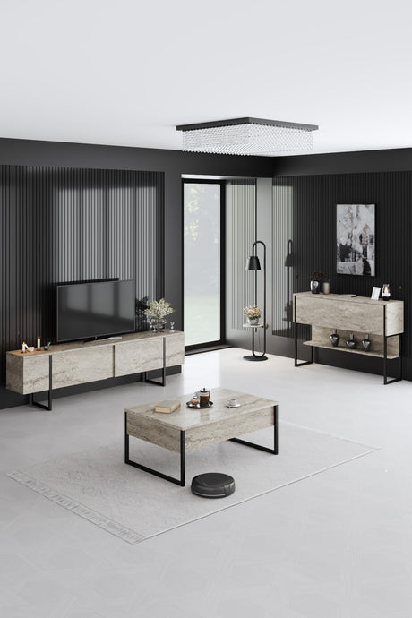Aparador moderno Travertino Luxury 120x80x35 - Estructura negra - Un compartimento