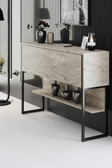 Dressoirs - Modern Dressoir Travertin Luxe 120x80x35 - Zwart Frame - Eén Vak - Dimehouse
