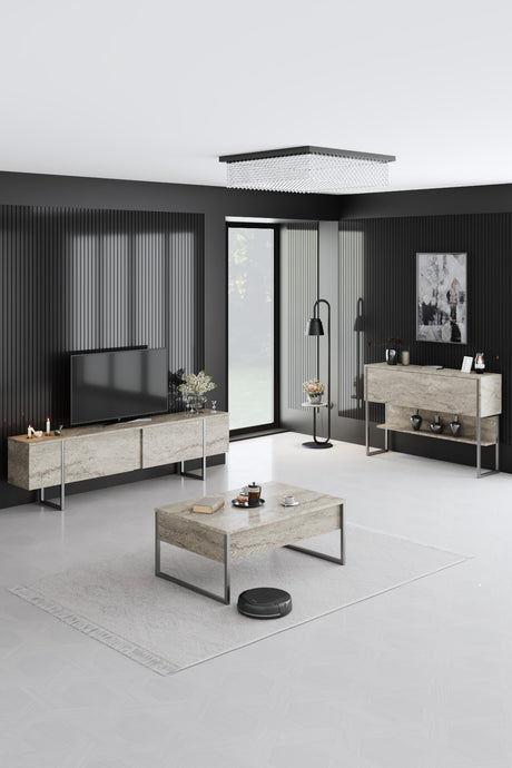 Aparador moderno Travertino Luxury 120x80x30 - Estructura plateada - Un compartimento