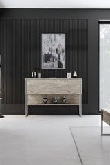 Dressoirs - Modern Dressoir Travertin Luxe 120x80x30 - Zilver Frame - Eén Vak - Dimehouse