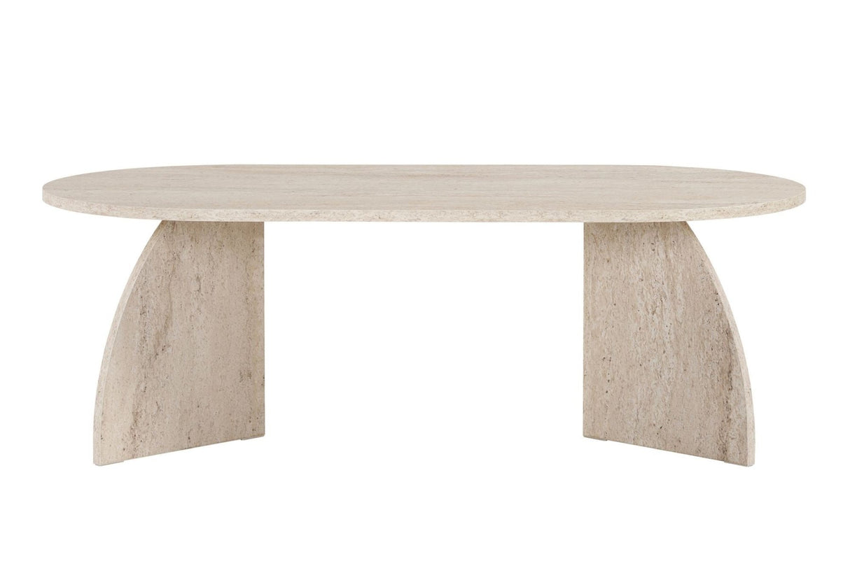 Melina salontafel travertin ovaal 120 cm Met melamine gecoat houtcomposiet