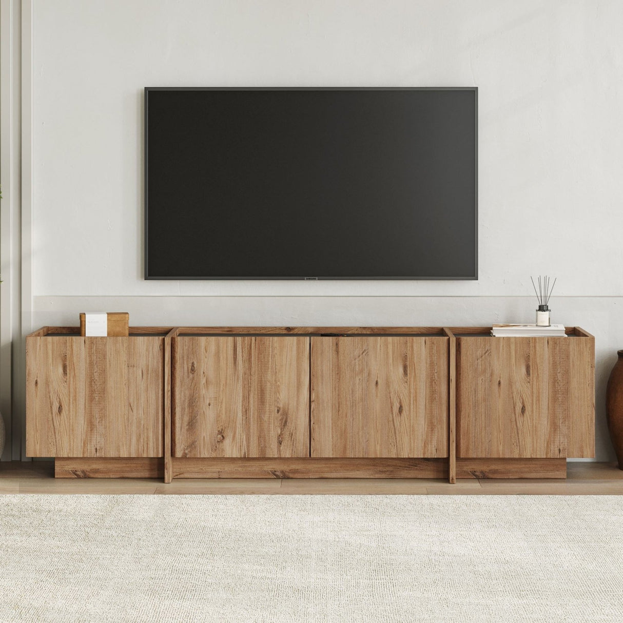 Mueble TV Lowen imitación roble 180 cm Pino Atlántico y madera de melamina antracita