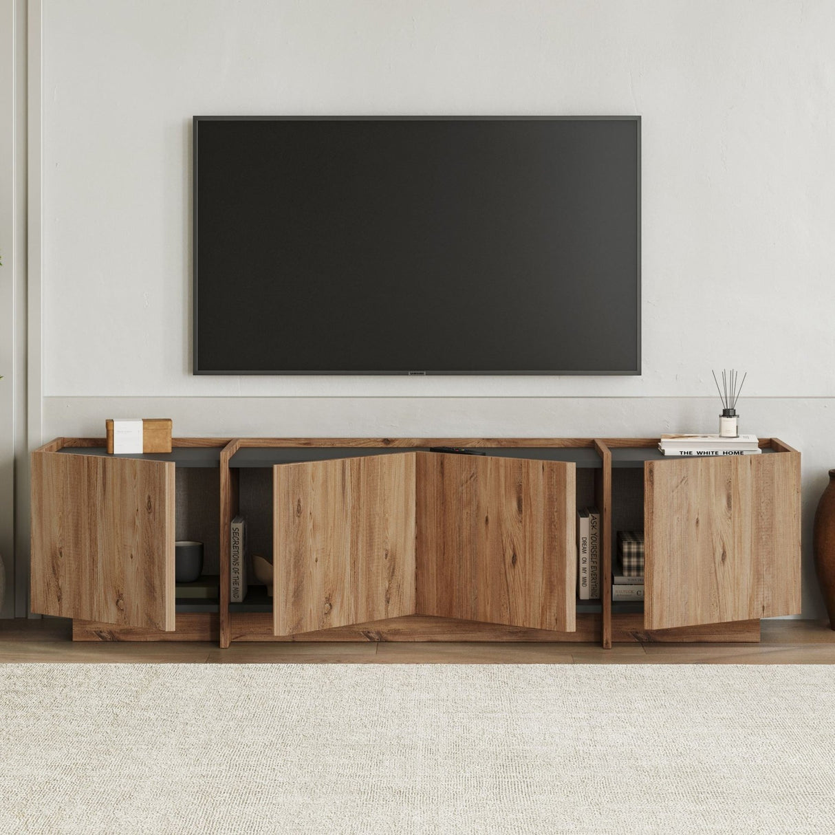 Mueble TV Lowen imitación roble 180 cm Pino Atlántico y madera de melamina antracita