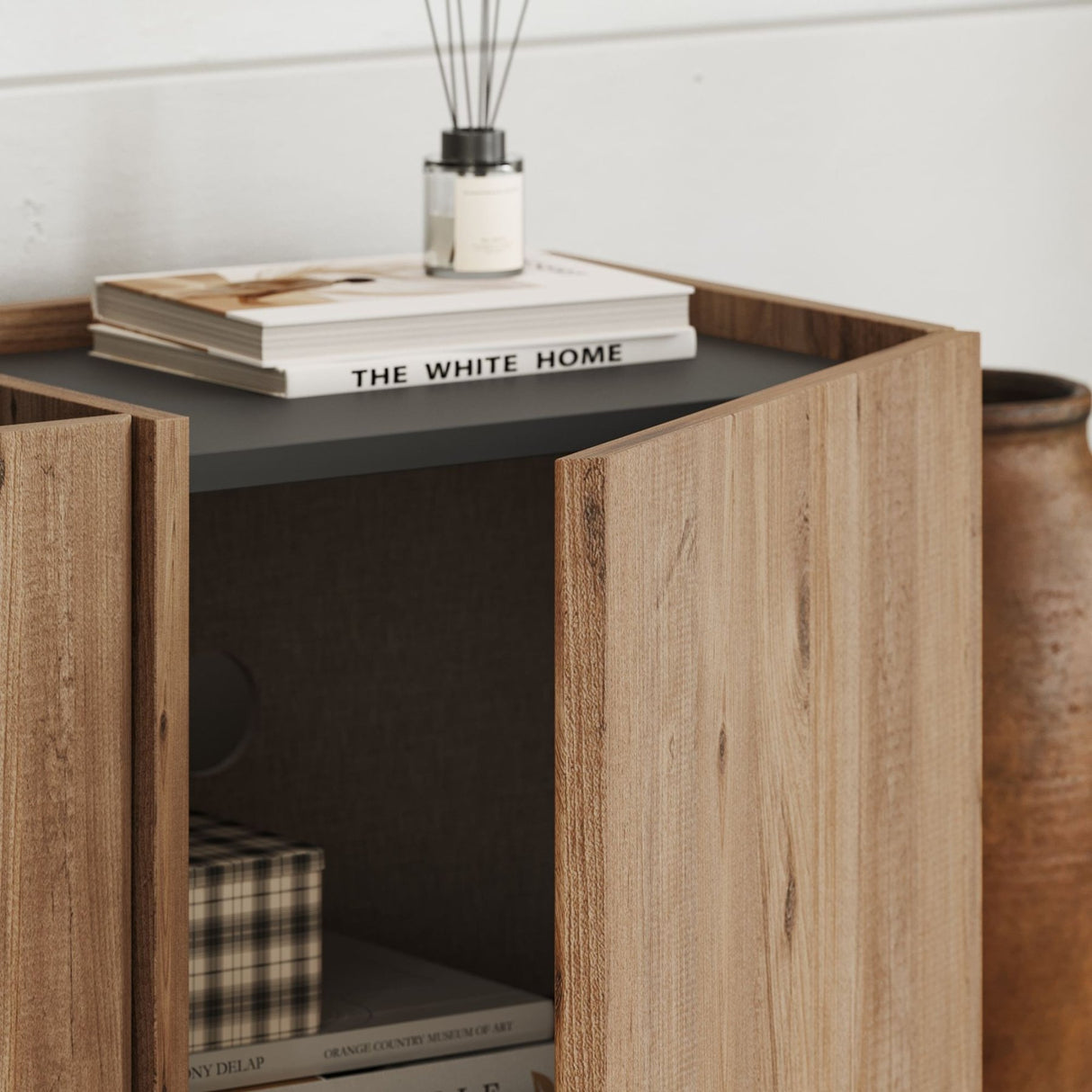 Mueble TV Lowen imitación roble 180 cm Pino Atlántico y madera de melamina antracita