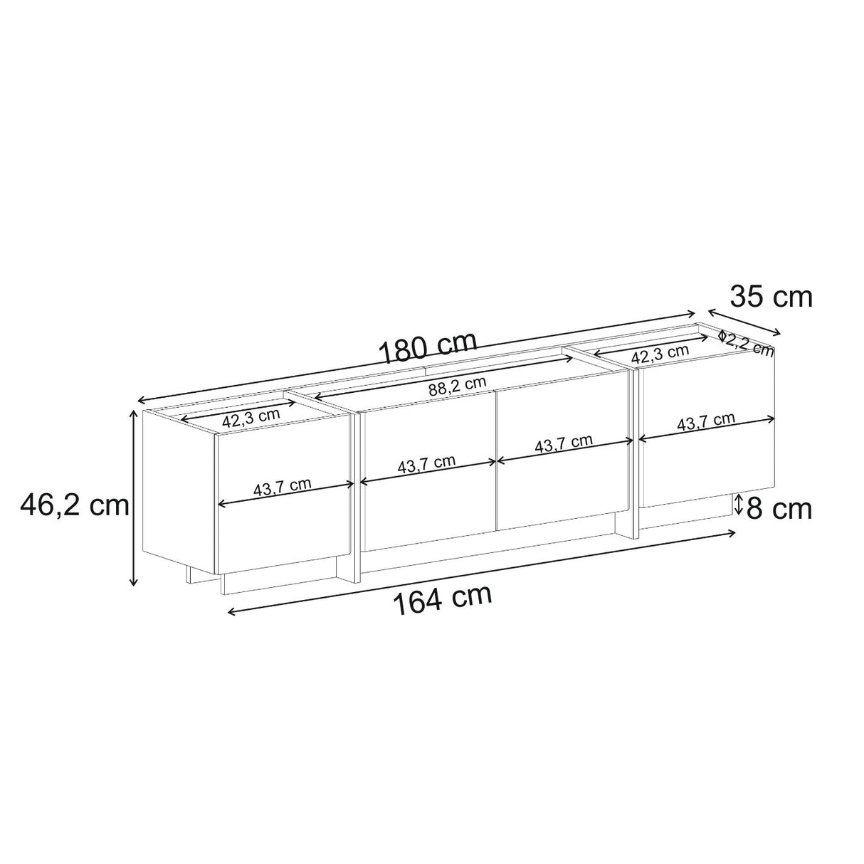 Mueble TV Lowen imitación roble 180 cm Pino Atlántico y madera de melamina antracita