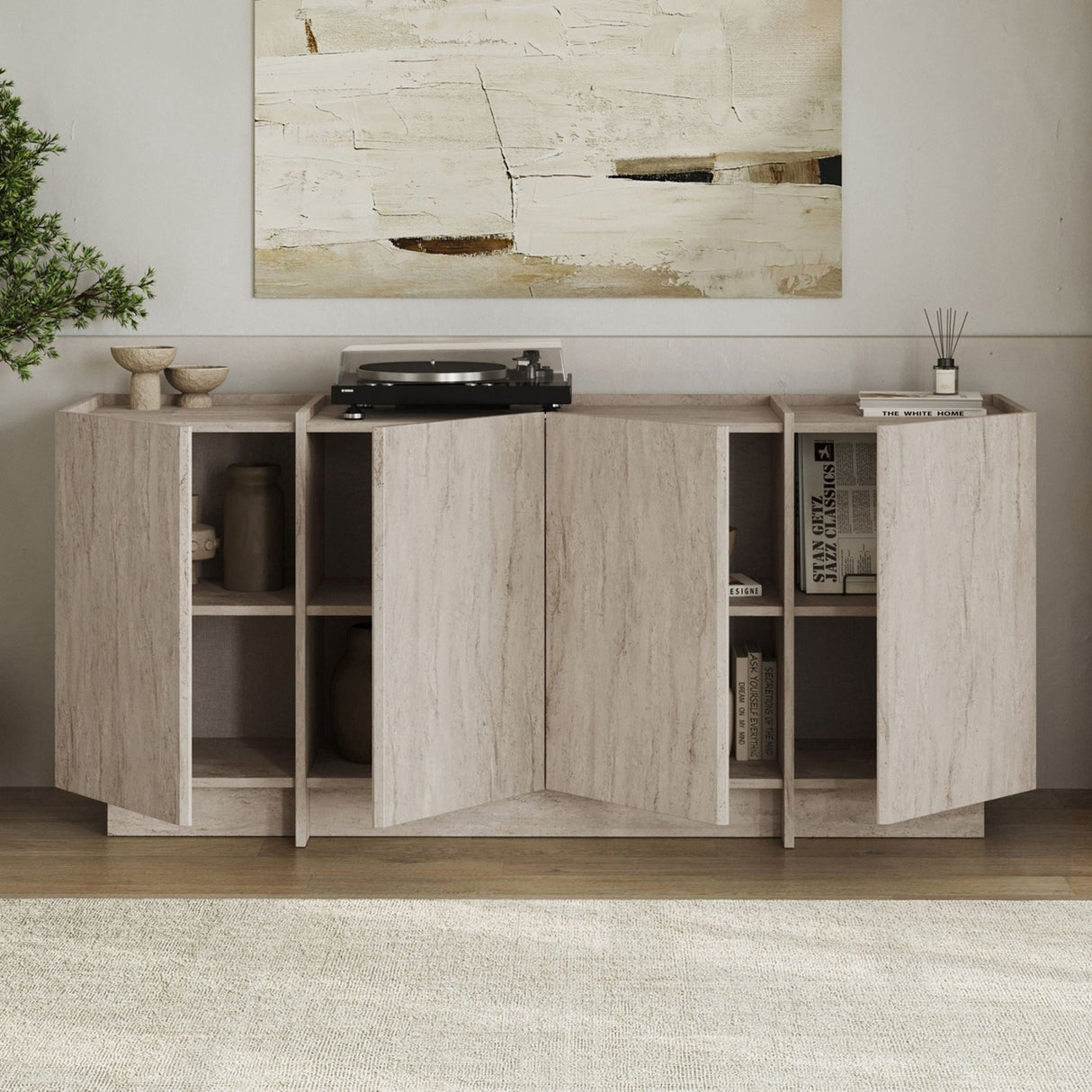 Mesa consola Dorma aspecto travertino 180 cm Madera melaminada