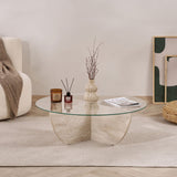 Mesa de centro Liya aspecto travertino ovalada 90 cm Vidrio templado
