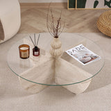Mesa de centro Liya aspecto travertino ovalada 90 cm Vidrio templado