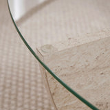 Mesa de centro Liya aspecto travertino ovalada 90 cm Vidrio templado