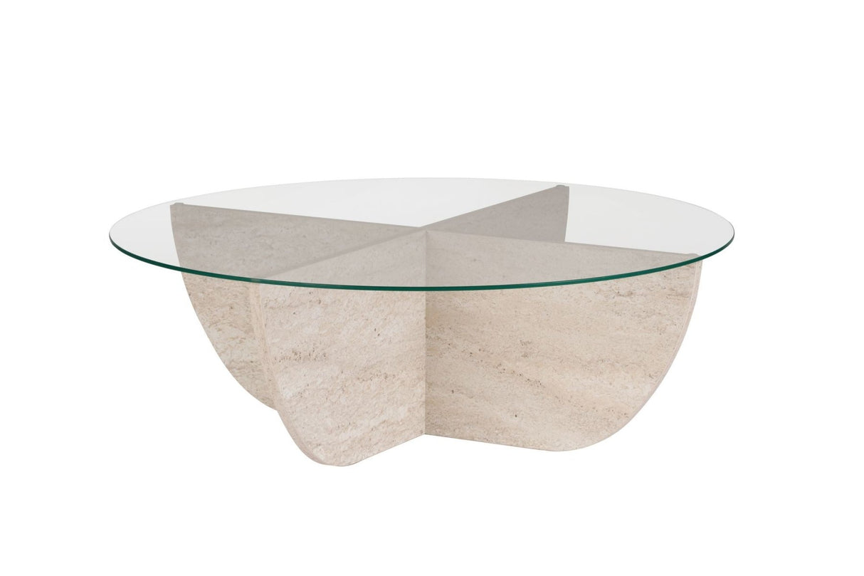 Mesa de centro Liya aspecto travertino ovalada 90 cm Vidrio templado