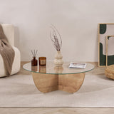 Mesa de centro Liya Roble Zafiro ovalada 90 cm Vidrio templado