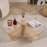 Mesa de centro Liya Roble Zafiro ovalada 90 cm Vidrio templado