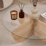 Mesa de centro Liya Roble Zafiro ovalada 90 cm Vidrio templado