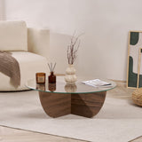 Mesa de centro Liya nogal ovalada 90 cm Vidrio templado