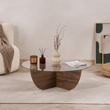 Mesa de centro Liya nogal ovalada 90 cm Vidrio templado