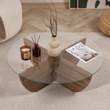 Mesa de centro Liya nogal ovalada 90 cm Vidrio templado