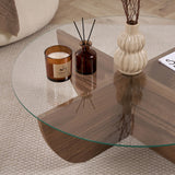 Mesa de centro Liya nogal ovalada 90 cm Vidrio templado