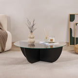 Mesa de centro Liya ovalada aspecto madera negra 90 cm Vidrio templado