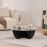 Mesa de centro Liya ovalada aspecto madera negra 90 cm Vidrio templado