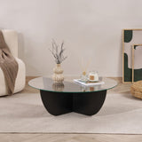 Mesa de centro Liya ovalada aspecto madera negra 90 cm Vidrio templado