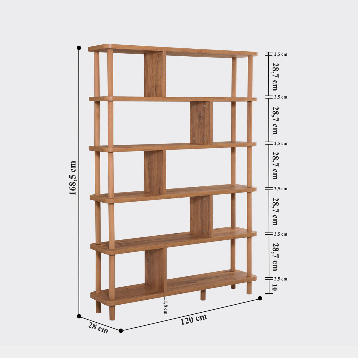 Librería Japandi pino melamina Meta 120x168,5x28 cm