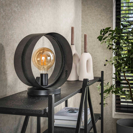 Lámpara de mesa Fons 1-luz redonda metal negro 