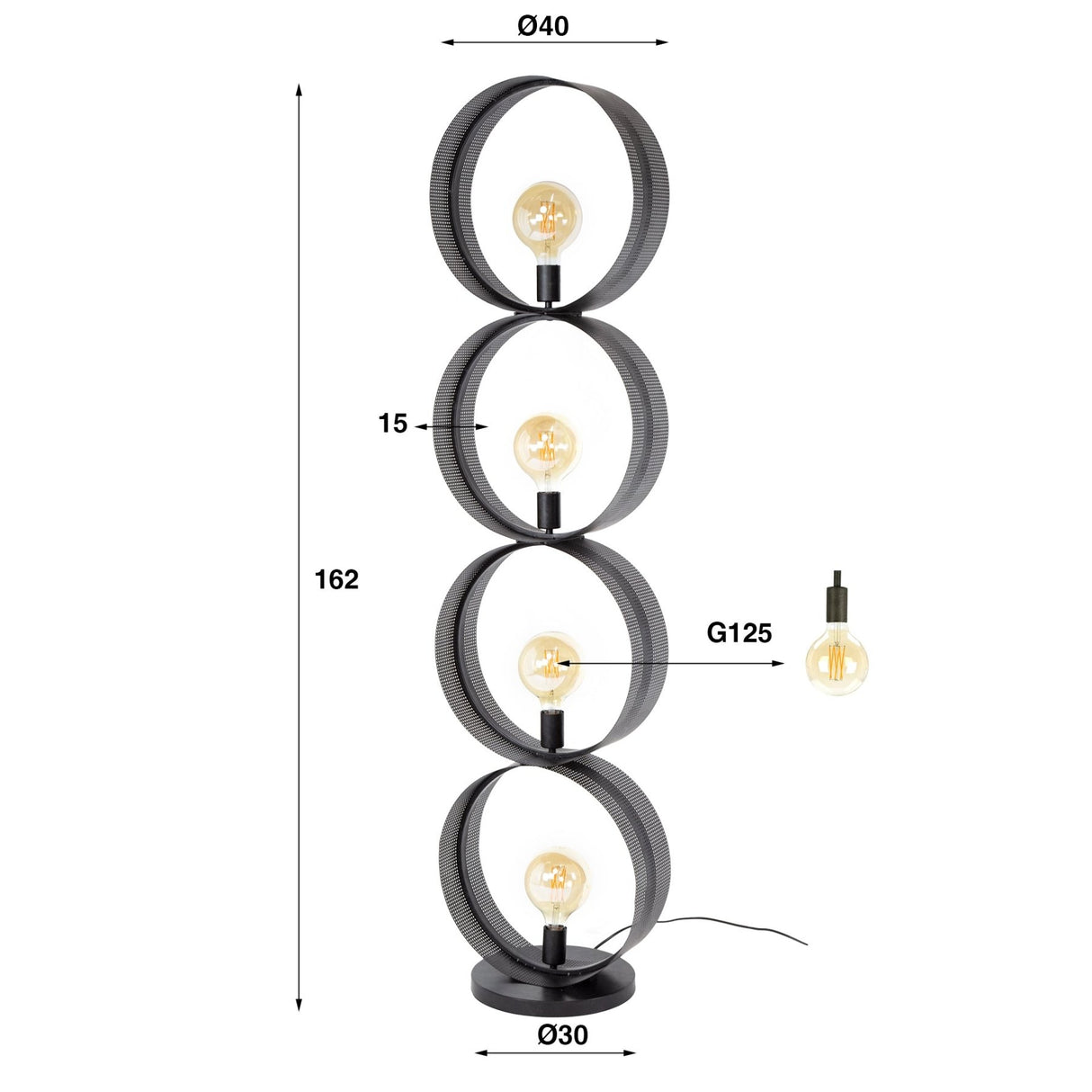 Vloerlamp Fons 4-lichts ringen metaal zwart
