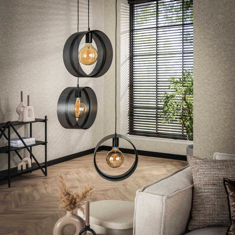 Lámpara colgante Fons de 3 luces anillos escalonados metal negro 