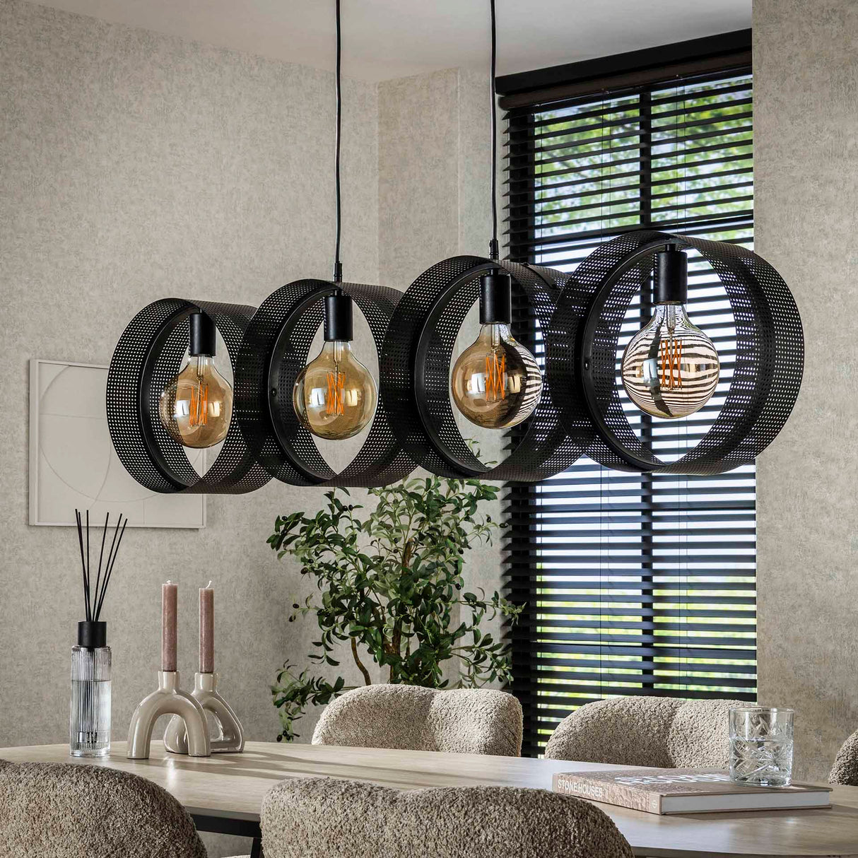 Hanglamp Fons 4-lichts ringen metaal zwart