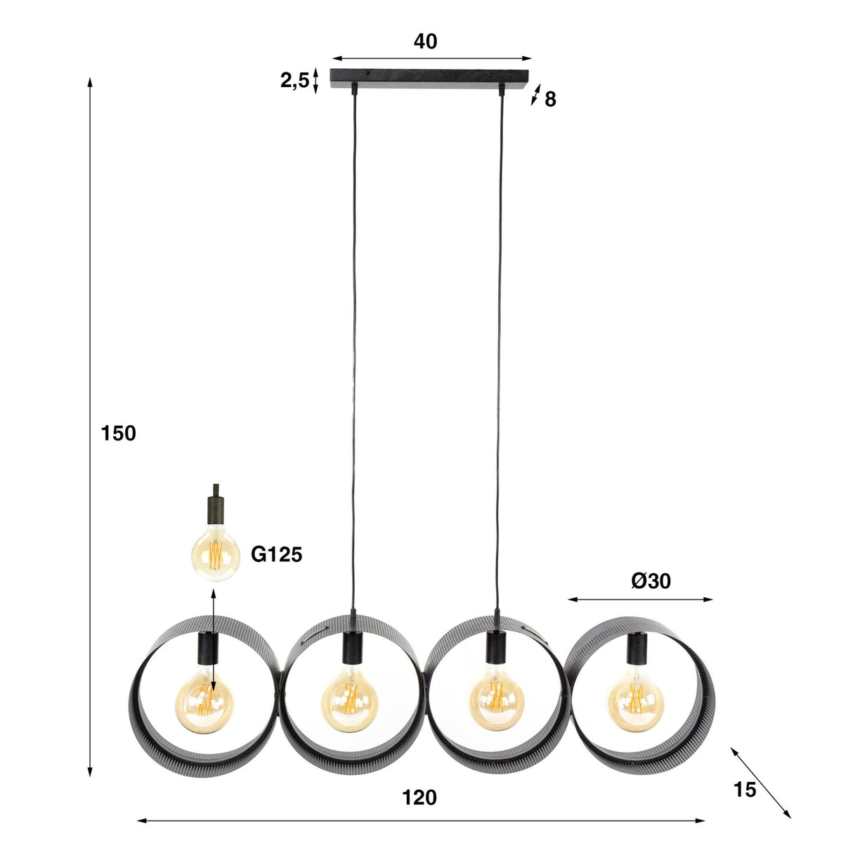 Hanglamp Fons 4-lichts ringen metaal zwart