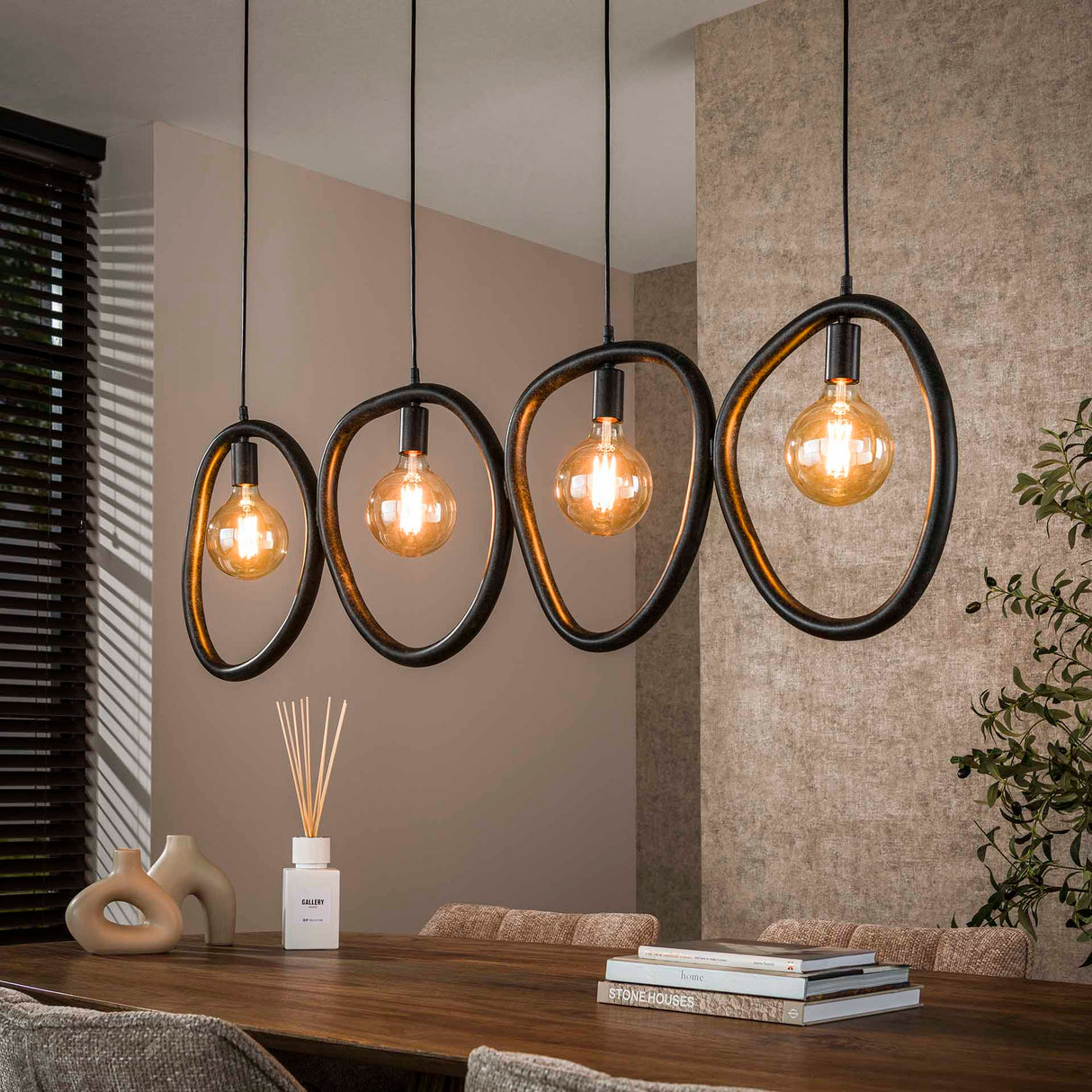 Hanglamp Nova 4-lichts Zwart Metaal 140 cm