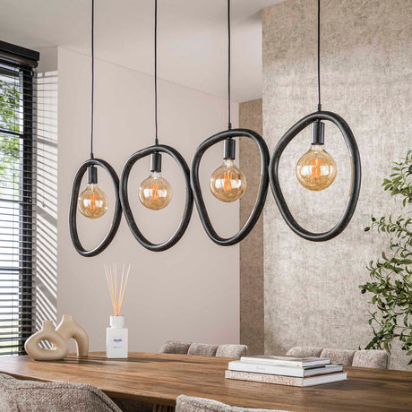 Hanglamp Nova 4-lichts Zwart Metaal 140 cm